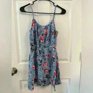 Women’s Juniors Blue Floral Pink Rose Adjustable Dress Size Small